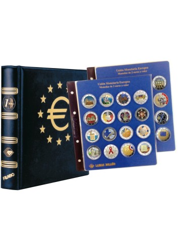 ALBUM MONEDAS 2 EUROS COLOR  FILABO SKAY AZUL CON CAJETIN Y 6 HOJAS