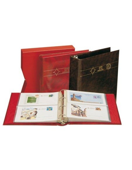 ALBUM FDC-2 DOBLE PARA SOBRES PRIMER DIA, TARJETAS,  ETC. CON CAJETIN Y 20 HOJAS 2 COMPARTIMENTOS