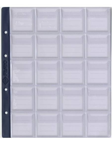 HOJA ALBUM MONEDAS PREMIUM 20 COMPARTIMENTOS FILABO CON HOJA CARTULINA IMPRESA PARA ANOTACIONES