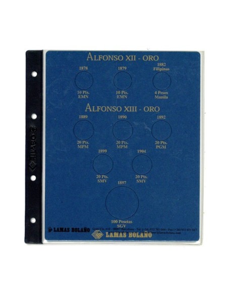 FILABO ALBUM PESETAS 10, 20 Y 100 ORO ALFONSO XII Y ALFONSO XIII