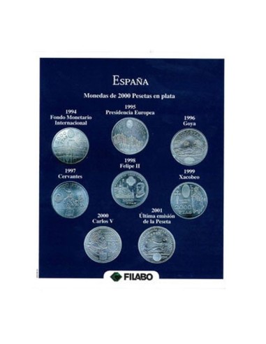 ALBUM MONEDAS DE ESPAÑA EN PLATA DE 2000 PESETAS, 12 EURO, 20 EUROS Y 30 EUROS EN SKAY AZUL CON CAJETIN