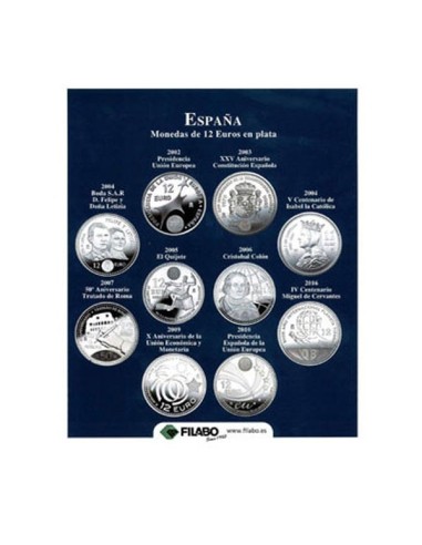 ALBUM MONEDAS DE ESPAÑA EN PLATA DE 2000 PESETAS, 12 EURO, 20 EUROS Y 30 EUROS EN SKAY AZUL CON CAJETIN